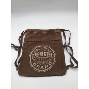 Original Farm Girl Brand Brown Drawstring Top Distressed Cotton Backpack Bag